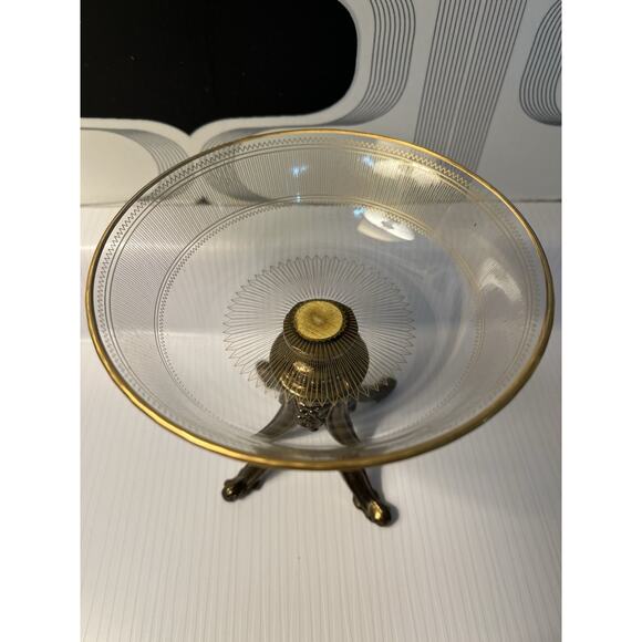 Vtg Ornate Metal Pedestal Soap Dish Antique Brass Tone Removable Glass Dish 5” - Picture 10 of 10